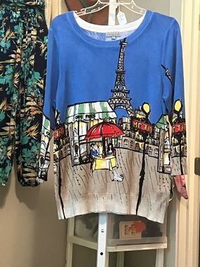 Joseph Blue Crewneck Sweater with Paris Graphic